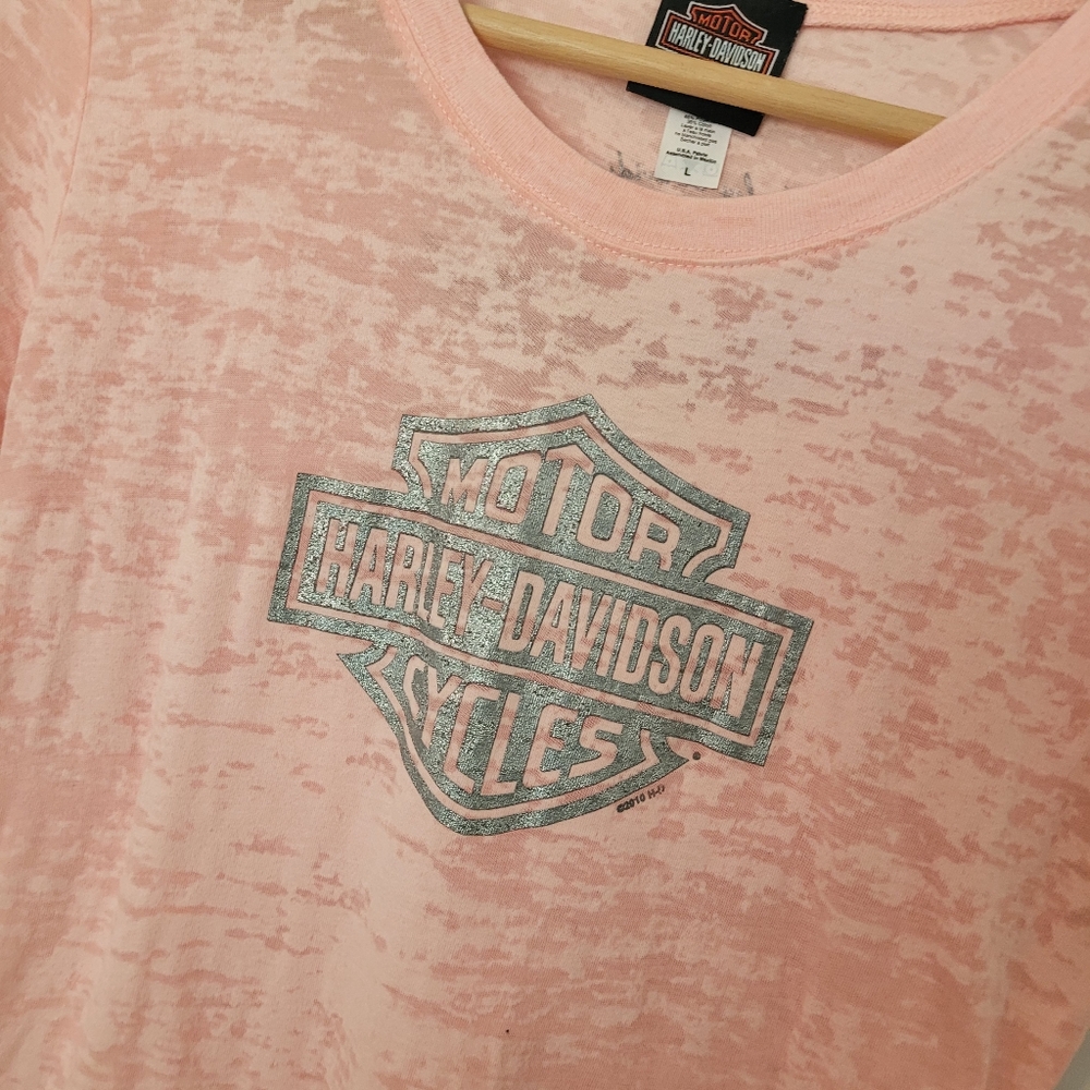 Harley Davidson Pink Semi Sheer Burnout Bikercore T-shirt Large Short Sleeve - Picture 4 of 8